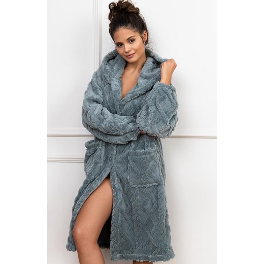 Szlafrok damski z kapturem Grethen, Kolor khaki, Rozmiar S/M, SENSIS ze sklepu Intymna w kategorii Szlafroki damskie - zdjęcie 179135907