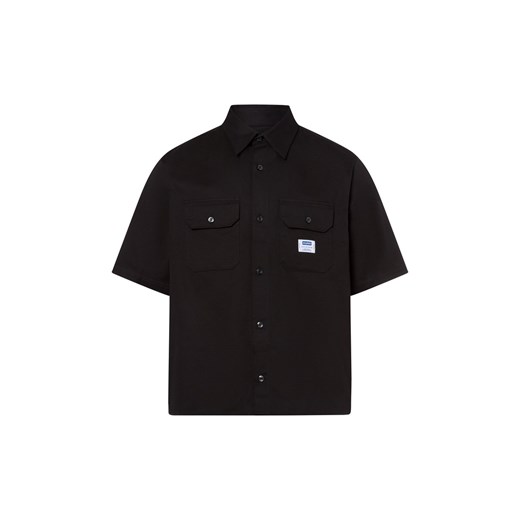 HUGO BLUE Męska koszula casual - Ekyno Mężczyźni Comfort Fit Bawełna czarny jednolity ze sklepu vangraaf w kategorii Koszule męskie - zdjęcie 179137429