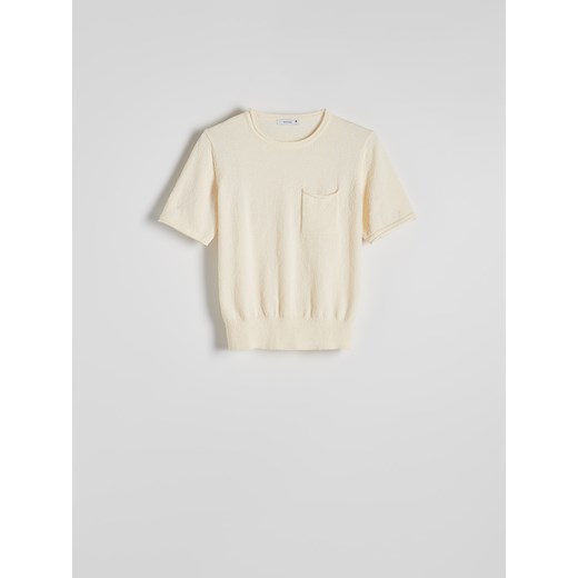 Reserved - Dzianinowa bluzka z kieszenią - kremowy Reserved M Reserved