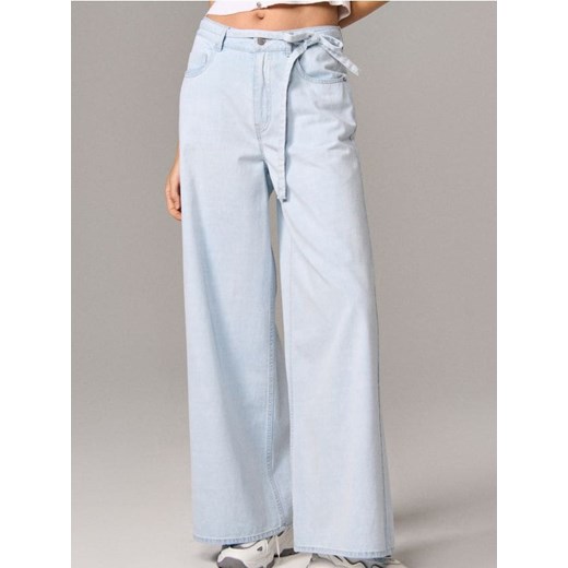 Sinsay - Jeansy wide leg high waist z paskiem - niebieski ze sklepu Sinsay w kategorii Jeansy damskie - zdjęcie 179142496