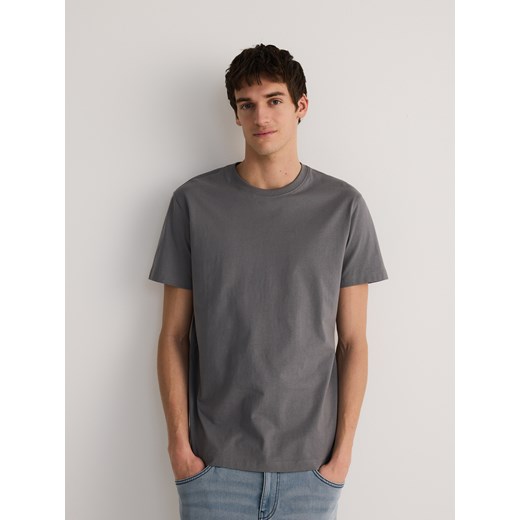 Reserved - Bawełniany t-shirt regular - ciemnoszary ze sklepu Reserved w kategorii T-shirty męskie - zdjęcie 179143555