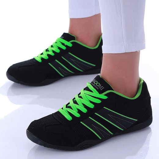 Sznurowane damskie czarno zielone buty sportowe /A4-3 H2 17324  S147/ ze sklepu Pantofelek24.pl w kategorii Buty sportowe damskie - zdjęcie 179144686