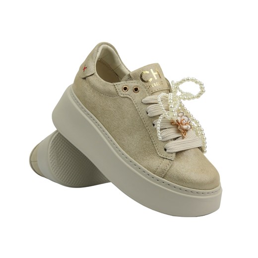 Sneakersy damskie na platformie - CheBello 4696, złote ze sklepu ulubioneobuwie w kategorii Buty sportowe damskie - zdjęcie 179144706