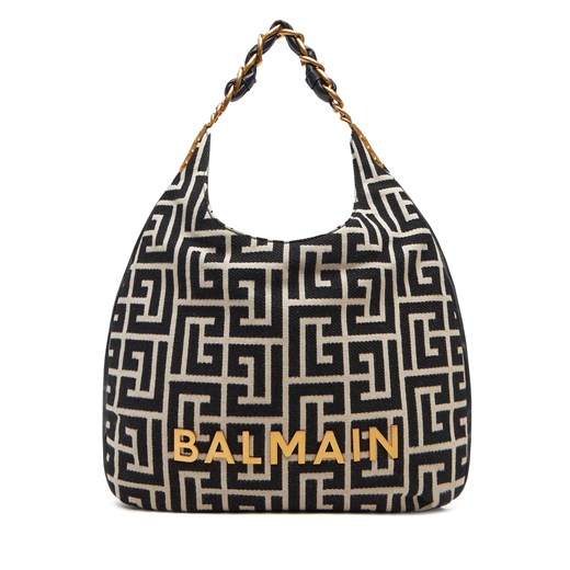 Shopper bag BALMAIN z nadrukiem czarna mieszcząca a6 na ramię 
