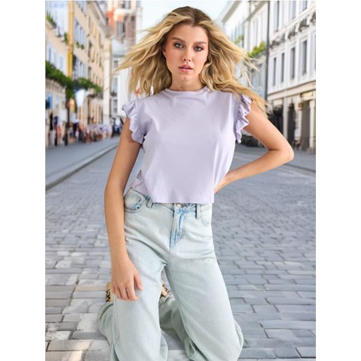 Sinsay - Koszulka z falbanką - fioletowy ze sklepu Sinsay w kategorii Bluzki damskie - zdjęcie 179148446