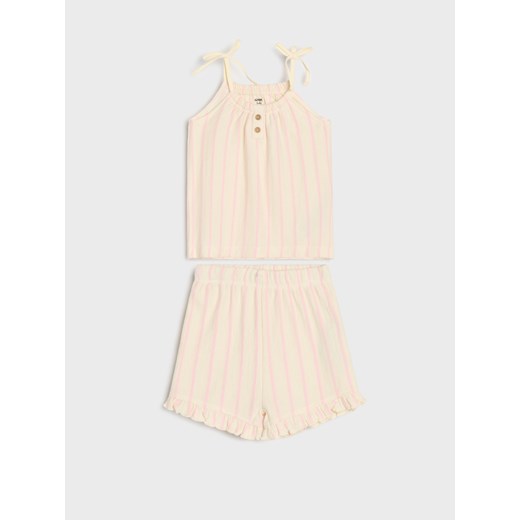 Sinsay - Komplet dzianinowy w paski z wiązanymi ramiączkami - kremowy Sinsay 62 Sinsay