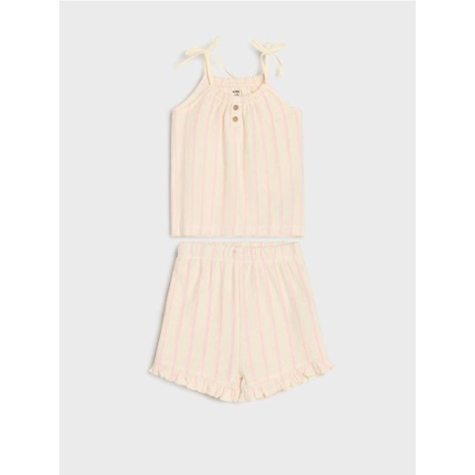 Sinsay - Komplet dzianinowy w paski z wiązanymi ramiączkami - kremowy Sinsay 68 Sinsay