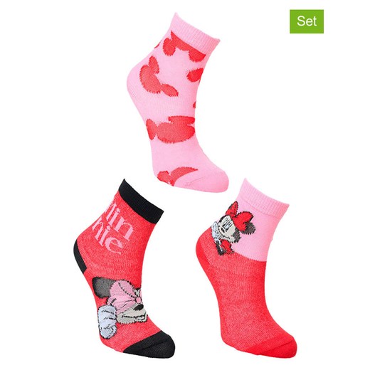 Disney Minnie Mouse Skarpety (3 pary) &quot;Minnie&quot; w kolorze jasnoróżowo-czerwonym ze sklepu Limango Polska w kategorii Skarpetki dziecięce - zdjęcie 179151839