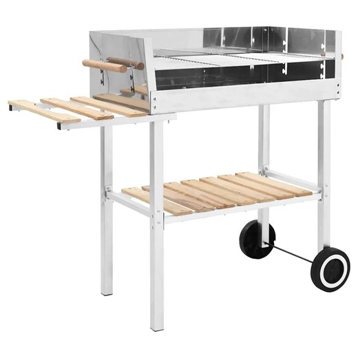 Grill węglowy srebrny na wózku z 2 półkami H1-P15 ze sklepu Edinos.pl w kategorii Ogród i taras - zdjęcie 179154196