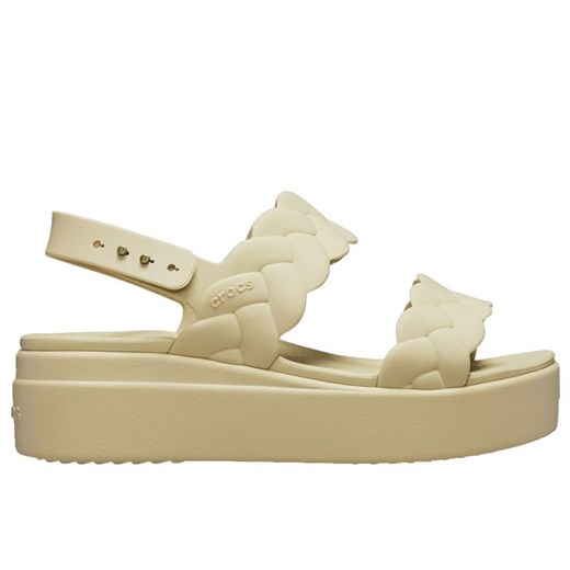 Klapki damskie Crocs Brooklyn Woven Low Wedge 209977-212 - beżowe ze sklepu streetstyle24.pl w kategorii Klapki damskie - zdjęcie 179155849