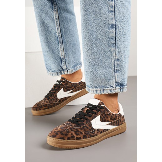 Panterkowe Sneakersy Skórzane w Stylu Tenisówek z Geometrycznym Motywem Erisane ze sklepu renee.pl w kategorii Buty sportowe damskie - zdjęcie 179159205