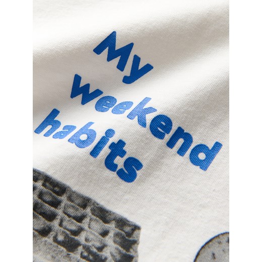 Reserved - Bawełniany t-shirt z nadrukiem - złamana biel Reserved 152 (11 lat) Reserved