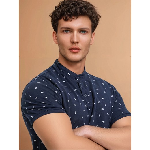 Sinsay - Koszulka z nadrukiem allover - granatowy Sinsay M Sinsay