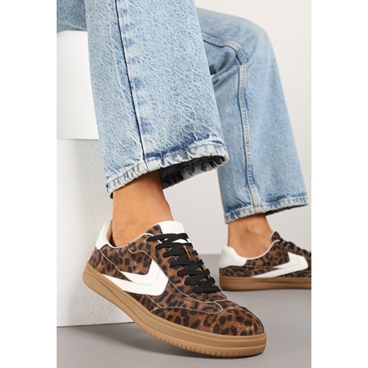 Panterkowe Skórzane Sneakersy Tenisówki z Geometrycznym Wzorem Mirathe ze sklepu born2be.pl w kategorii Buty sportowe damskie - zdjęcie 179162487