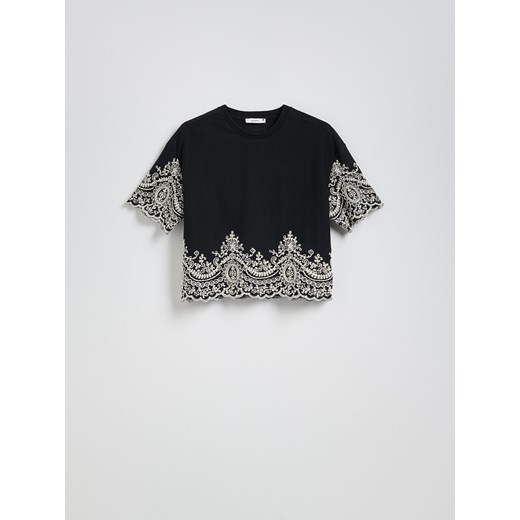 Reserved - Bawełniany T-shirt z haftem - czarny Reserved XL Reserved