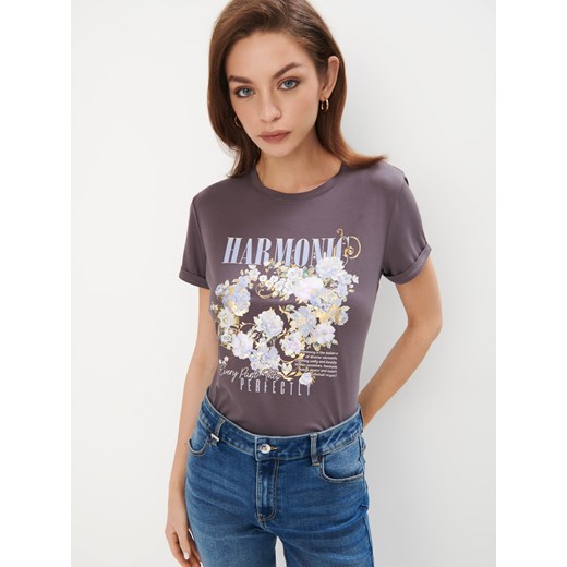 Mohito - T-shirt z printem - szary ze sklepu Mohito w kategorii Bluzki damskie - zdjęcie 179163767