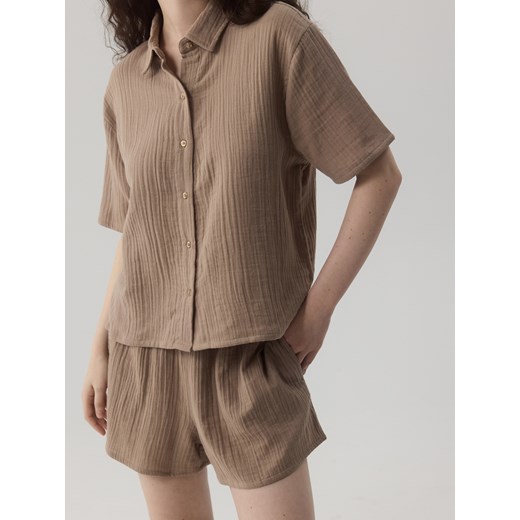 Reserved - Muślinowa piżama dwuczęściowa - beżowy Reserved XL Reserved