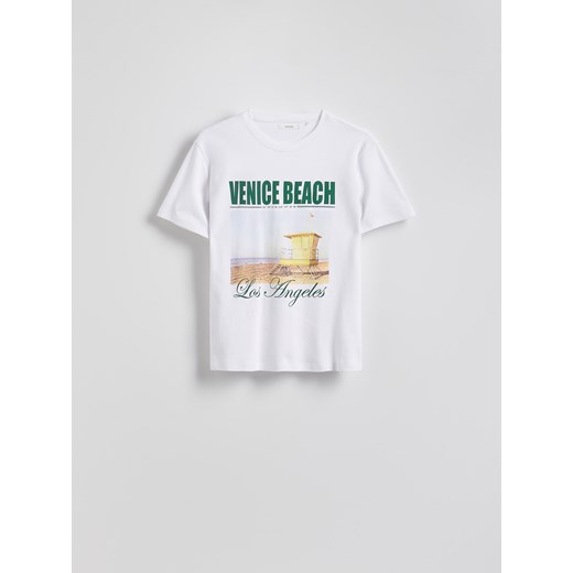 Reserved - Bawełniany t-shirt z nadrukiem - biały Reserved XS Reserved
