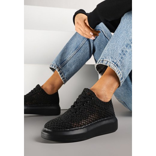 Czarne Sneakersy Typu Tenisówki z Ażurową Cholewką i Skórzaną Wkładką Sonelis ze sklepu renee.pl w kategorii Buty sportowe damskie - zdjęcie 179164626