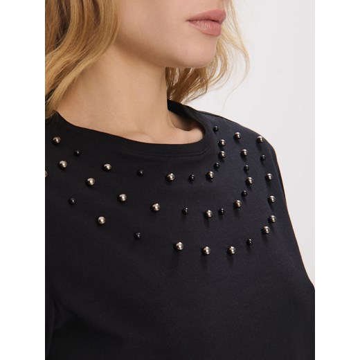 Mohito - Bawełniany t-shirt z ozdobnymi elementami - czarny Mohito L Mohito