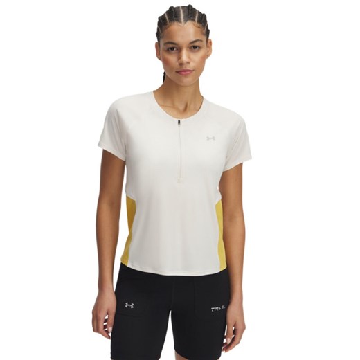 Damska koszulka do biegania Under Armour UA Trail Run Zip SS - beżowa ze sklepu Sportstylestory.com w kategorii Bluzki damskie - zdjęcie 179170659