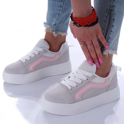 Szare sznurowane trampki na platformie /D8-1 17344 G484/ ze sklepu Pantofelek24.pl w kategorii Buty sportowe damskie - zdjęcie 179174327