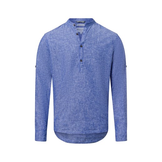 Tom Tailor Denim Męska koszula casual z zawartością lnu Mężczyźni Comfort Fit len jasnoniebieski marmurkowy ze sklepu vangraaf w kategorii Koszule męskie - zdjęcie 179179487
