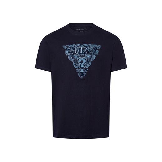 GUESS Koszulka męska Mężczyźni Bawełna granatowy jednolity ze sklepu vangraaf w kategorii T-shirty męskie - zdjęcie 179179509