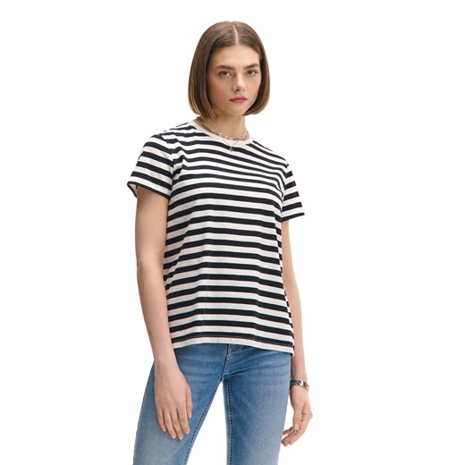 Cropp - T-shirt w czarno-białe paski - biały ze sklepu Cropp w kategorii Bluzki damskie - zdjęcie 179179886
