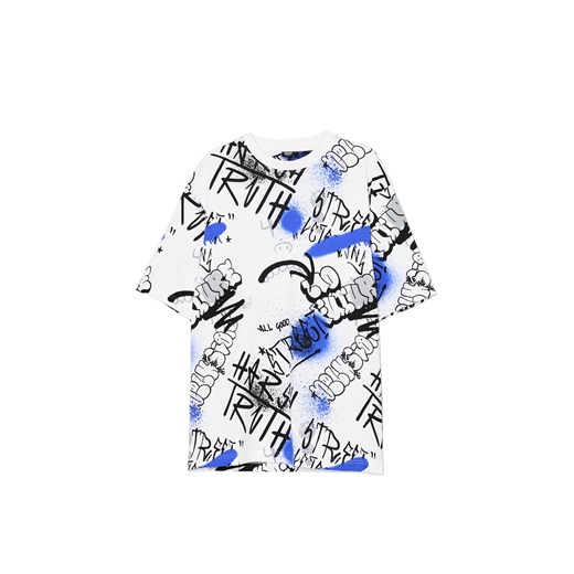 Cropp - Wzorzysty T-shirt w stylu graffiti - biały ze sklepu Cropp w kategorii T-shirty męskie - zdjęcie 179179957