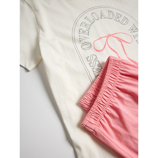 Reserved - Dwuczęściowa piżama z nadrukiem - różowy Reserved XS Reserved