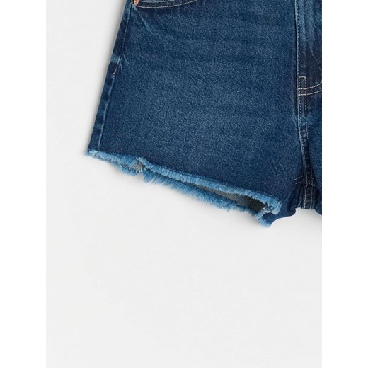 Sinsay - Szorty jeansowe high waist z przetarciami - granatowy Sinsay 34 Sinsay