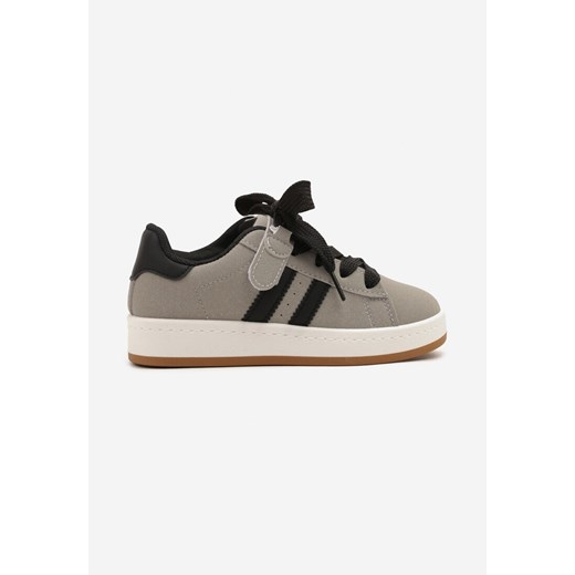Szare Buty Sportowe Zapinane na Rzep z Ozdobnym Sznurowaniem Eranillea ze sklepu born2be.pl w kategorii Trampki dziecięce - zdjęcie 179181307