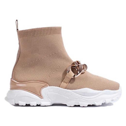 Wsuwane Sneakersy Z Łańcuszkiem brązowe ze sklepu ButyModne.pl w kategorii Buty sportowe damskie - zdjęcie 179184286