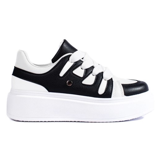 Czarno-białe sneakersy damskie na grubej podeszwie Shelovet czarne ze sklepu ButyModne.pl w kategorii Buty sportowe damskie - zdjęcie 179187188