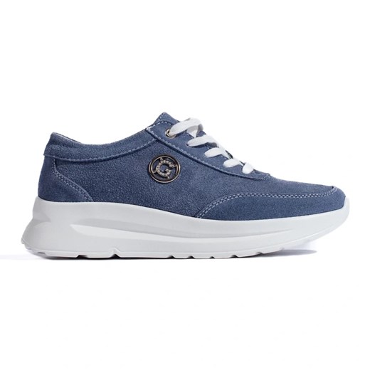 Niebieskie skórzane buty sportowe ze sklepu ButyModne.pl w kategorii Buty sportowe damskie - zdjęcie 179187208
