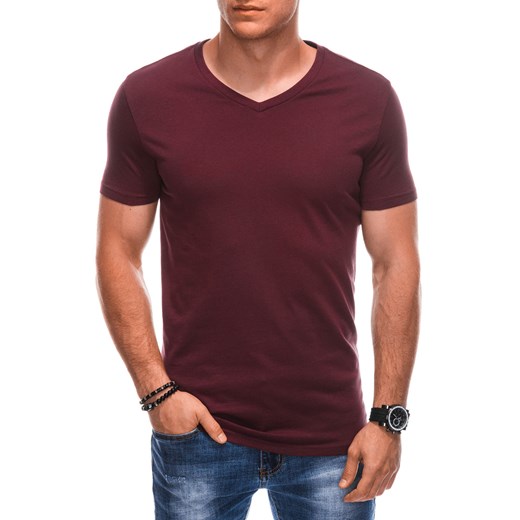 T-shirt męski basic V-neck EM-TSBS-0101 - bordowy V10 ze sklepu Edoti w kategorii T-shirty męskie - zdjęcie 179189997