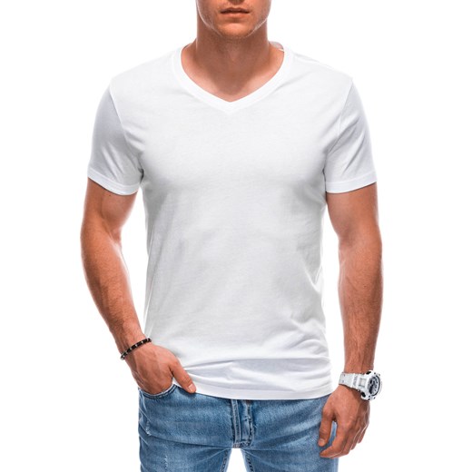 T-shirt męski basic V-neck EM-TSBS-0101 - biały V2 ze sklepu Edoti w kategorii T-shirty męskie - zdjęcie 179190007