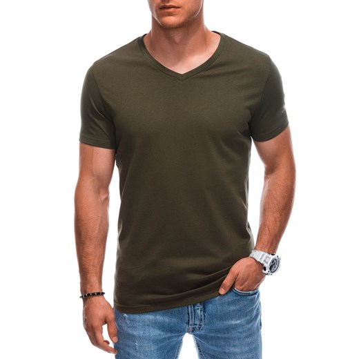 T-shirt męski basic V-neck EM-TSBS-0101 - oliwkowy V9 ze sklepu Edoti w kategorii T-shirty męskie - zdjęcie 179190017
