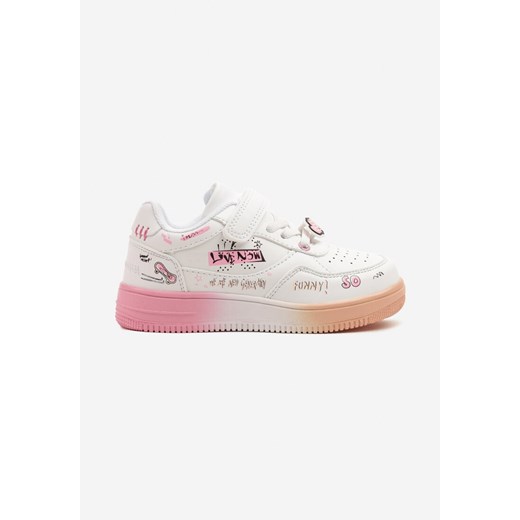 Biało-Różowe Buty Sportowe Sneakersy z Zapięciem na Rzep i Aplikacjami Setadwen ze sklepu born2be.pl w kategorii Buty sportowe dziecięce - zdjęcie 179192277