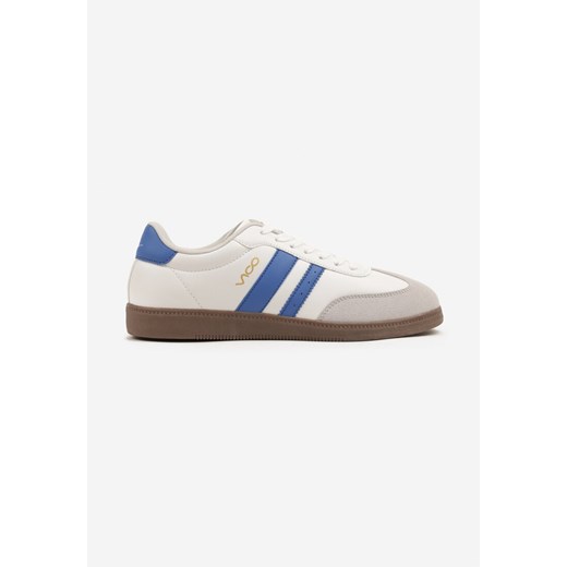 Biało-Niebieskie Płaskie Klasyczne Buty Sportowe Sneakersy ze Sznurowaniem z Ozdobnym Noskiem i Paskami Timaela ze sklepu born2be.pl w kategorii Buty sportowe męskie - zdjęcie 179192286