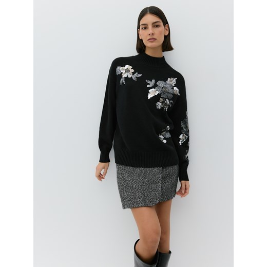 Reserved - Sweter z cekinowymi aplikacjami - czarny Reserved L promocyjna cena Reserved