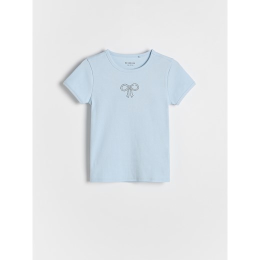 Reserved - T-shirt z cyrkoniami - jasnoniebieski Reserved 134/140 (8-9 lat) Reserved