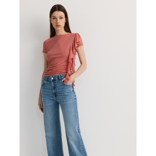 Reserved - Bluzka z dekoracyjną falbaną - brudny róż ze sklepu Reserved w kategorii Bluzki damskie - zdjęcie 179193328