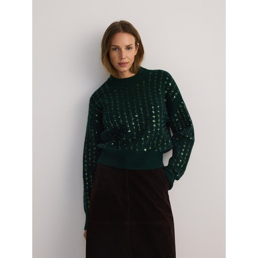 Reserved - Sweter z ozdobną aplikacją - ciemnozielony ze sklepu Reserved w kategorii Swetry damskie - zdjęcie 179193436