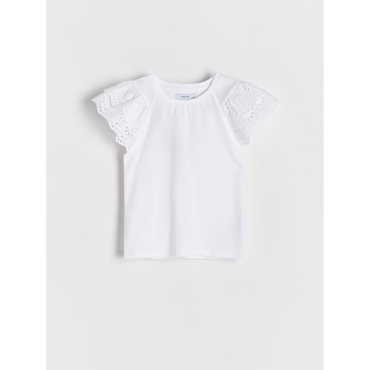Reserved - Bluzka z ażurowymi rękawami - złamana biel ze sklepu Reserved w kategorii Bluzki dziewczęce - zdjęcie 179195349