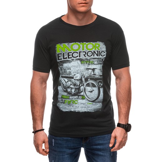 T-shirt męski z nadrukiem S2029 - czarny ze sklepu Edoti w kategorii T-shirty męskie - zdjęcie 179197116