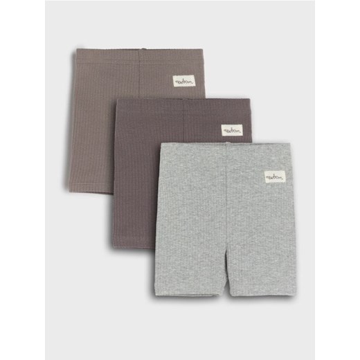 Sinsay - Krótkie legginsy z prążkowanej dzianiny z ozdobną naszywką 3 pack - szary ze sklepu Sinsay w kategorii Odzież dla niemowląt - zdjęcie 179198466