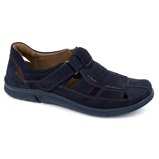 Buty męskie skórzane na rzep 937KOM granatowe ze sklepu butyolivier w kategorii Półbuty męskie - zdjęcie 179203697