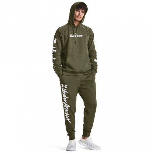 Męskie spodnie dresowe Under Armour UA Rival Fleece Graphic Jgrs - oliwkowe/khaki ze sklepu Sportstylestory.com w kategorii Spodnie męskie - zdjęcie 179203768